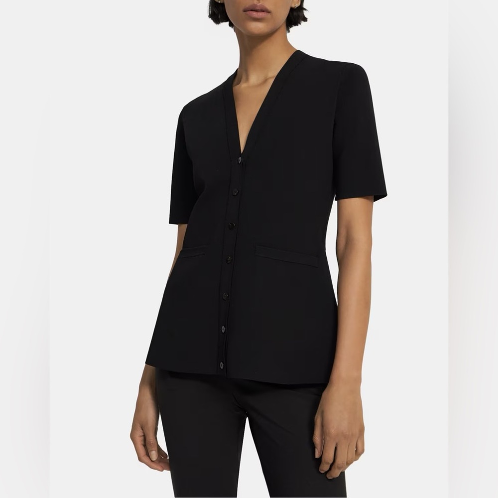 NWT Theory Short-Sleeve Cardigan in Crepe Knit
